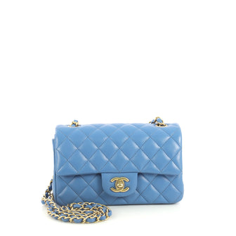 Chanel Classic Single Flap Bag Quilted Lambskin Mini Blue 437801