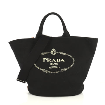 Prada Canapa Convertible Shopping Tote Canvas Medium Black 437884