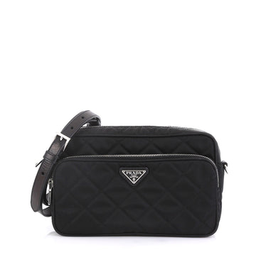 Prada Front Pocket Camera Bag Quilted Tessuto Small Black 437885