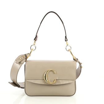 Chloe C Double Carry Bag Leather Small Neutral 4379010
