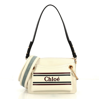 Chloe Roy Logo Shoulder Bag Printed Leather Small White 437906