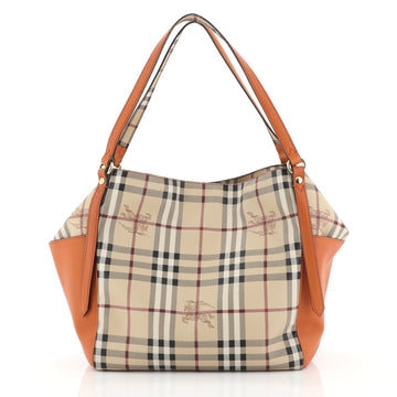 Burberry Canterbury Panels Tote Haymarket Coated Canvas and Leather Small Orange 4379211