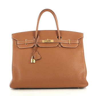 Hermes Birkin Handbag Brown Clemence with Gold Hardware 40 Brown 437963