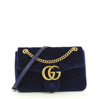 Gucci GG Marmont Flap Bag Matelasse Velvet Medium Blue 438021