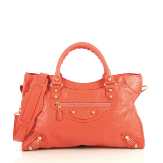 Balenciaga City Giant Studs Bag Leather Medium Red 438101