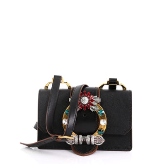 Miu Miu Madras Crystal Buckle Shoulder Bag Leather Small Black 438111