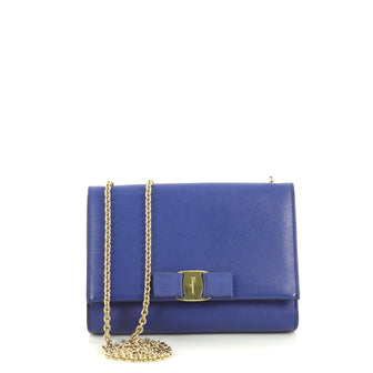 Salvatore Ferragamo Ginny Crossbody Bag Saffiano Leather Small Blue 4382812