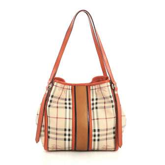 Burberry Color Block Canterbury Tote Haymarket Coated Canvas Small Brown 438285