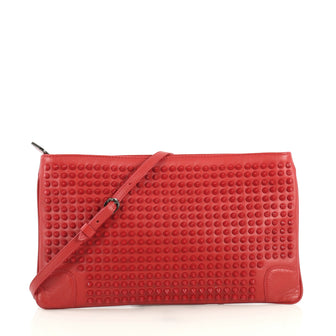 Christian Louboutin Loubiposh Clutch Spiked Leather Red 438289