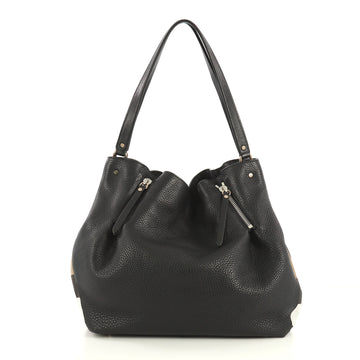 Burberry Maidstone Tote Leather and House Check Canvas Medium Black 438301