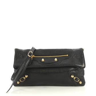 Balenciaga Envelope Strap Clutch Classic Studs Leather Black 4383020