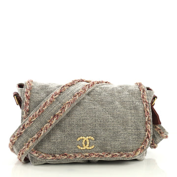 Chanel Parisian Stroll Messenger Bag Quilted Velvet Wool Medium