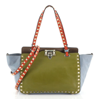 Valentino Colorblock Rockstud Tote Soft Leather Small