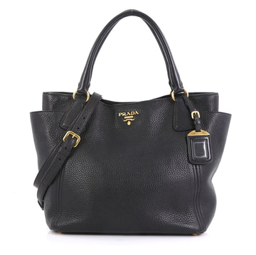 Prada Side Pocket Convertible Tote Vitello Daino Large Black 438373