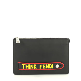 Fendi Vocabulary Pouch Inlaid Leather Small Black 438426