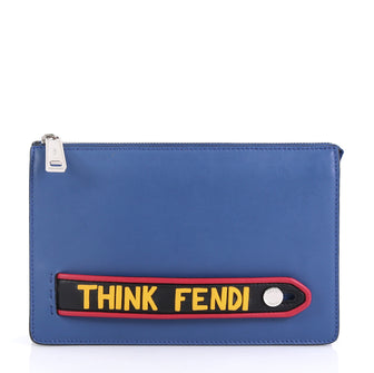 Fendi Vocabulary Pouch Inlaid Leather Small Blue 438427