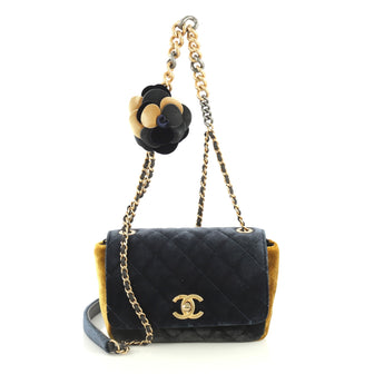 Chanel Camellia Flap Bag Multicolor Quilted Velvet Small Blue 438428