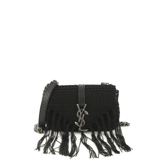 Saint Laurent Classic Monogram Crossbody Bag Crochet Over Leather Baby Black 438441