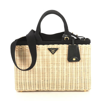 Prada Basket Bag Wicker with Canapa Large Neutral 438581