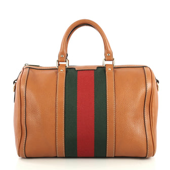 Gucci Vintage Web Boston Bag Leather Medium Brown 438601