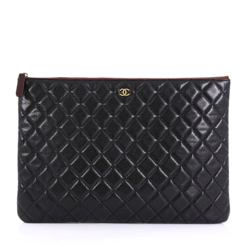 Chanel O Case Clutch Quilted Caviar Large Black 438711