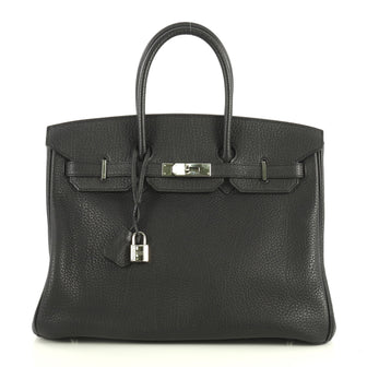 Hermes Birkin Handbag Black Fjord with Palladium Hardware 35 Black  43875/1