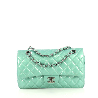 Chanel Classic Double Flap Bag Quilted Patent Medium Green 438841