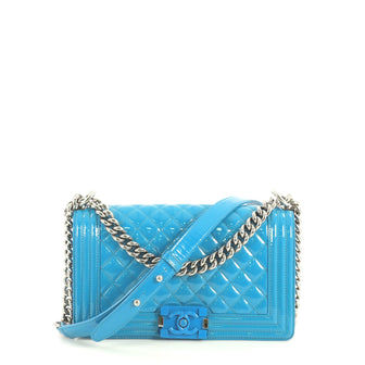 Chanel Boy Flap Bag Quilted Plexiglass Patent Old Medium Blue 438871