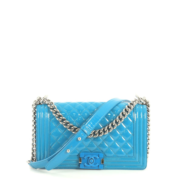Chanel Blue Patent Leather and Plexi Glass New Medium Boy Bag For Sale at  1stDibs