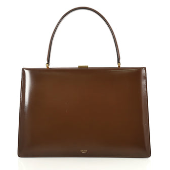 Celine Clasp Top Handle Bag Leather Medium Brown 438911