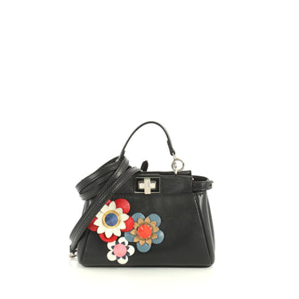 Fendi Peekaboo Bag Floral Embellished Leather Micro Black 438931
