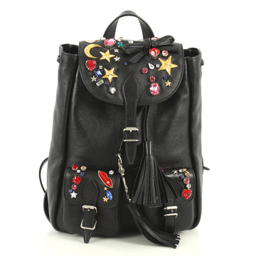 Saint Laurent Festival Backpack Embellished Leather Small Black 438933