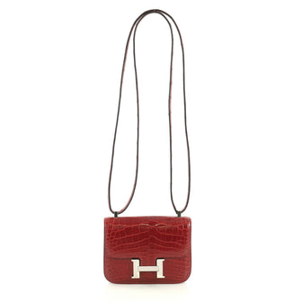 Hermes Constance Handbag Shiny Alligator 14 Red 438934