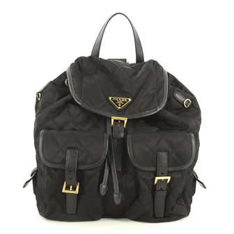 Prada Double Front Pocket Backpack Quilted Tessuto Medium Black 438943