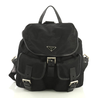Prada Double Front Pocket Backpack Tessuto Medium Black 439062