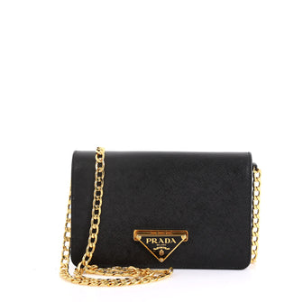 Prada Flip Lock Wallet on Chain Clutch Saffiano Leather Small Black 439181