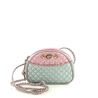 Gucci Camera Shoulder Bag Quilted Laminated Leather Mini Green 439191