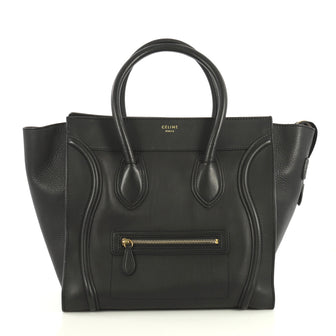 Celine Luggage Handbag Smooth Leather Mini Black 4393013