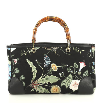 Gucci Bamboo Shopper Tote Flora Canvas Medium Black 4393014
