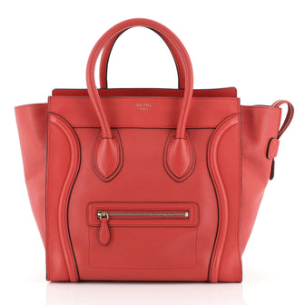 Celine Luggage Handbag Grainy Leather Mini Red 439301