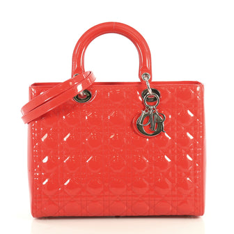Christian Dior Lady Dior Handbag Cannage Quilt Patent Large Red 4393021