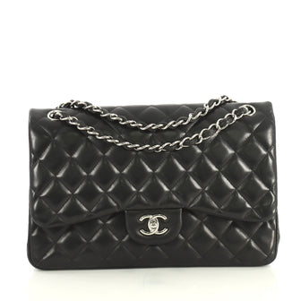 Chanel Classic Double Flap Bag Quilted Lambskin Jumbo Black 4393023