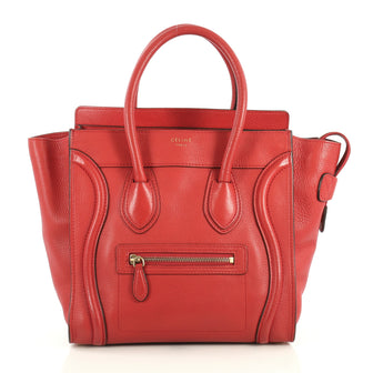 Celine Luggage Handbag Grainy Leather Micro Red 439302