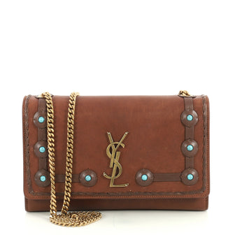 Saint Laurent Classic Monogram Crossbody Bag Leather with Turquoise Medium Brown 439311