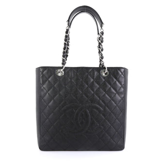 Chanel Petite Shopping Tote Quilted Caviar Large Black 439331