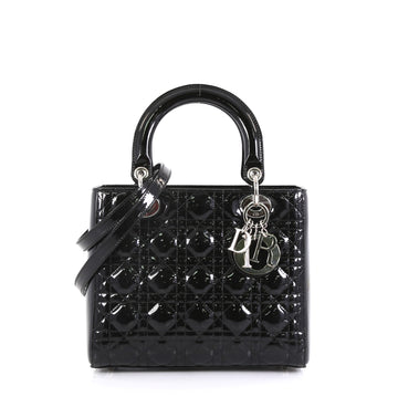 Christian Dior Lady Dior Handbag Cannage Quilt Patent Medium Black 439383