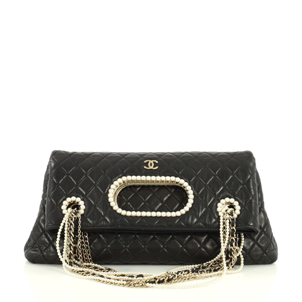 Chanel Pearl Convertible Tote Quilted Lambskin Black 439392