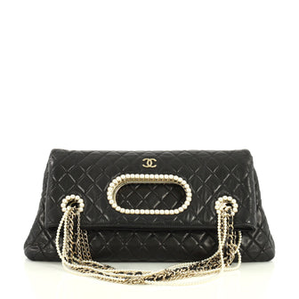 Chanel Westminster Pearl Convertible Tote Quilted Lambskin Black