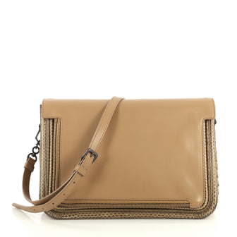 Bottega Veneta Flap Shoulder Bag Leather with Intrecciato Detail Medium Brown 439651