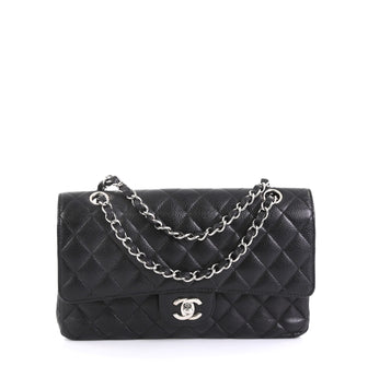 Chanel Vintage Classic Double Flap Bag Quilted Caviar Medium Black 439...